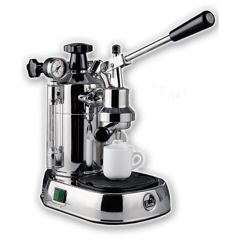 La Pavoni Professional - Chrome & Black PC-16 Home Espresso Machine wit cup